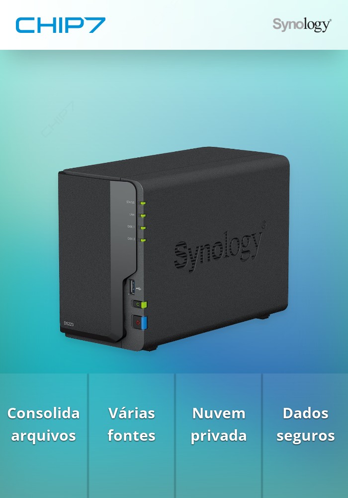 NAS SYNOLOGY DS223 2 Baías QUADCORE CPU