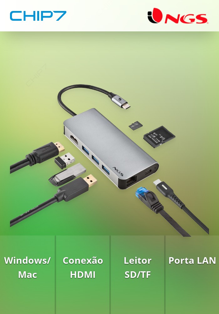 HUB NGS Aluminio - WIN/MAC-HDMI-SD/TF- LAN - PD 60W - 3x USB 3.0