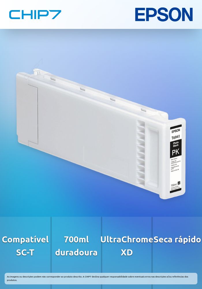 Tinteiro EPSON T6941 Preto Foto UltraChrome XD 700ml - SureColor SC-T3000/5000/7000
