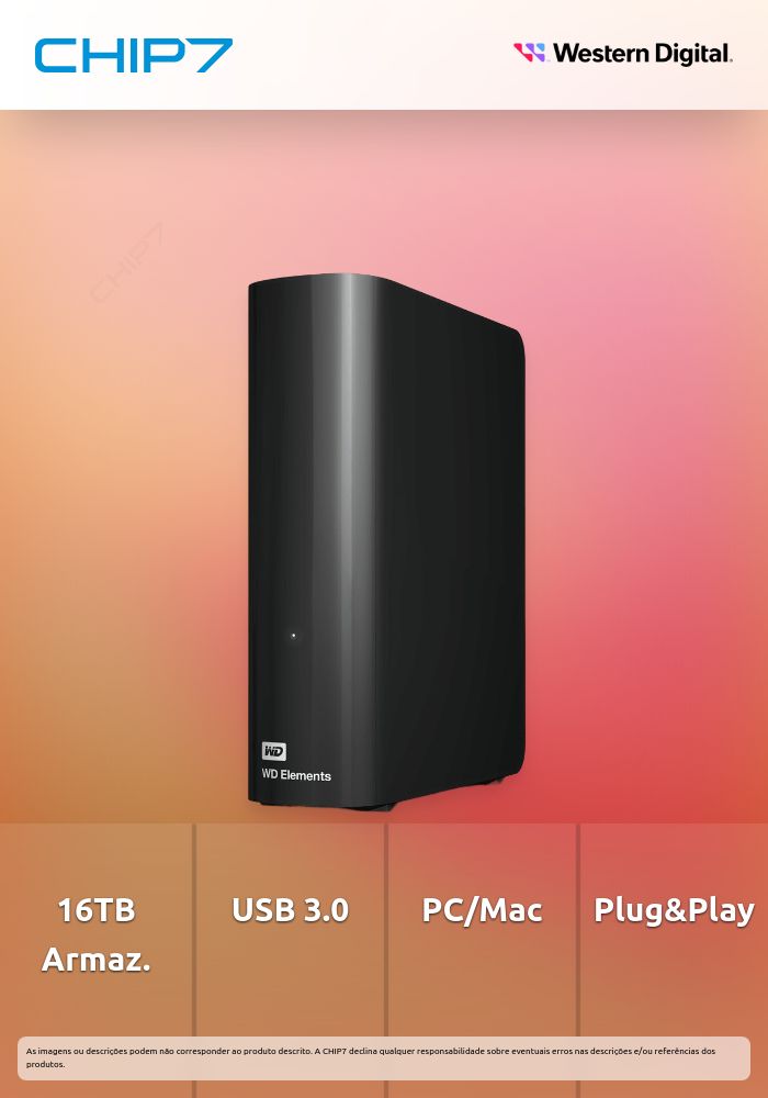 Disco Externo HDD Western Digital 16TB Elements USB3.0