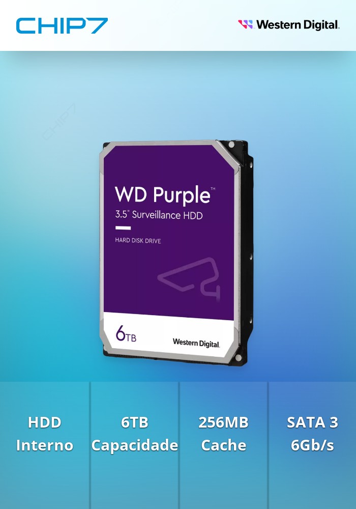 Disco 3.5 6TB WD Purple 256Mb SATA 6Gb/s 56rp Surveillance