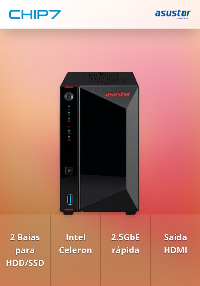 NAS ASUSTOR 2 Baías NIMBUSTOR 2 Gen 2 Celeron N5105 4GB 2.5GbE HDMI USB