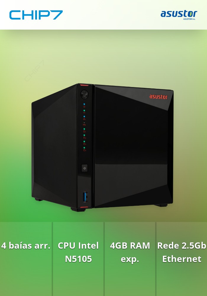 NAS ASUSTOR 4 Baías NIMBUSTOR 4 Gen 4 Celeron N5105 4GB 2.5GbE HDMI USB