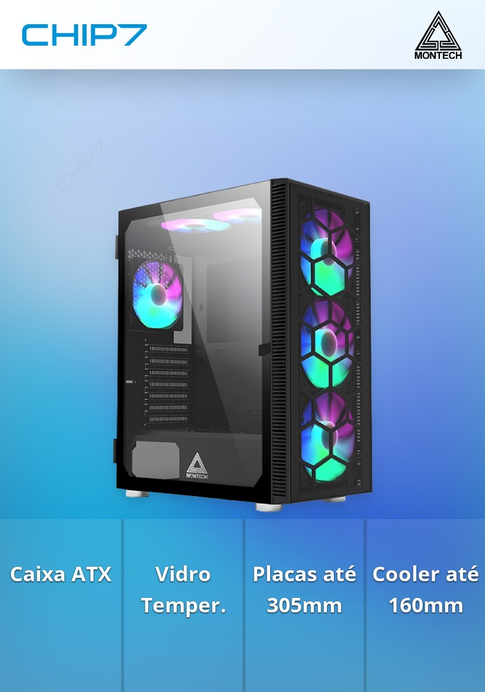 Caixa ATX Montech X3 Glas RGB Vidro Temperado Preto