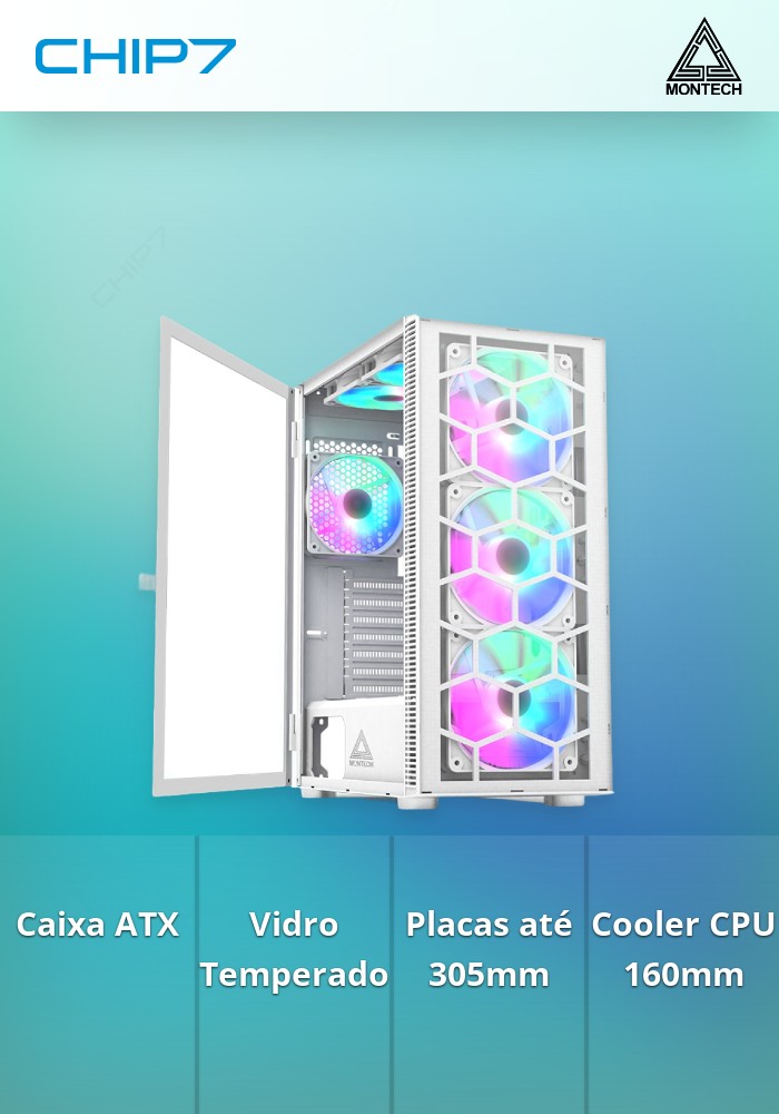 Caixa ATX Montech X3 Glass RGB Vidro Temperado Branco