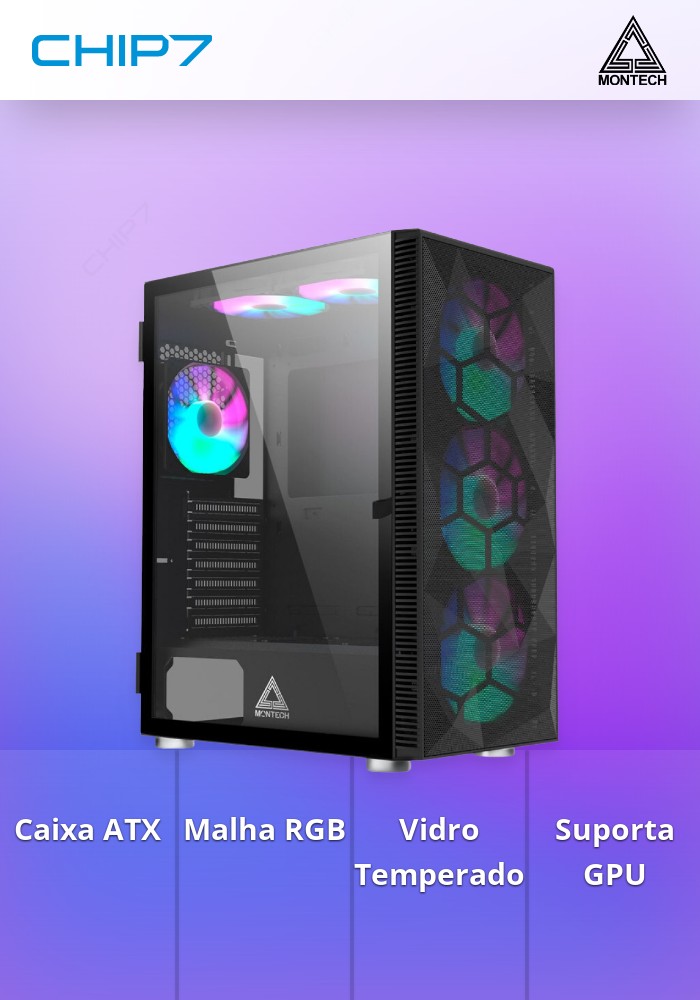 Caixa ATX Montech X3 Mesh RGB Vidro Temperado Preto