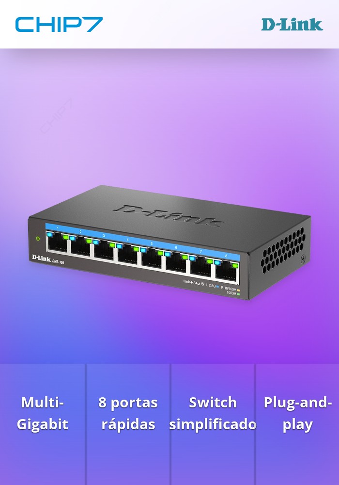 Switch D-Link 8 Portas Não Gerenciada Multi-Gigabit