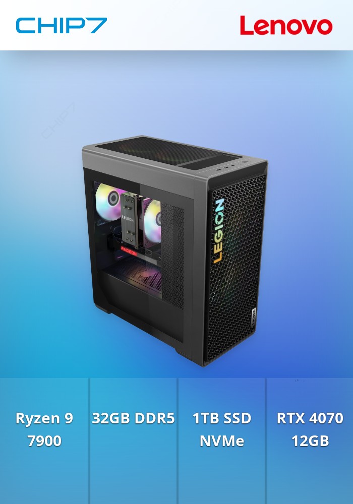 Computador Desktop Lenovo - AMD Ryzen 9 7900 / RTX 4070 12GB / 32GB RAM / 1TB SSD / S/SO - Legion T5 26ARA8-687