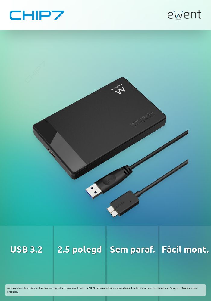 Caixa Externa USB 3.2 Gen 1 para Discos SSD/HDD SATA 2.5''