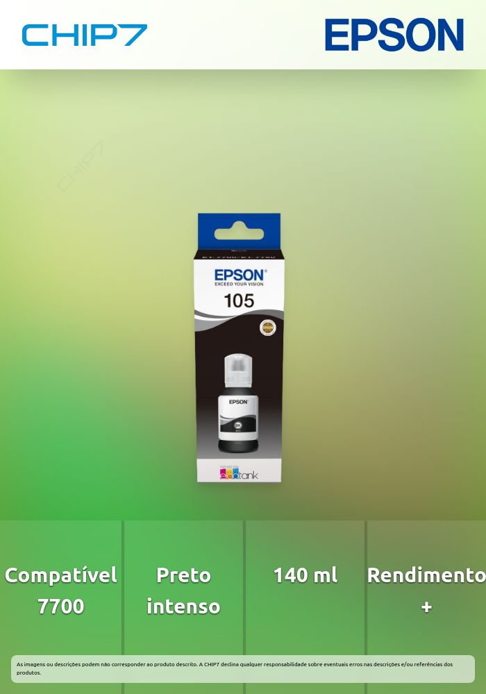 Recarga de Tinta EPSON Serie 105 Preto (140ml) - EcoTank 7700/7750