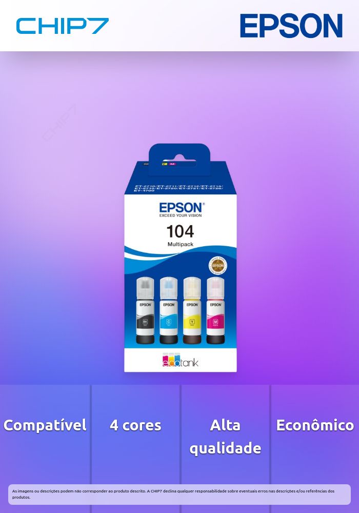 Recarga de Tinta EPSON Serie 104 Multipack 4 cores - EcoTank 27xx/4700