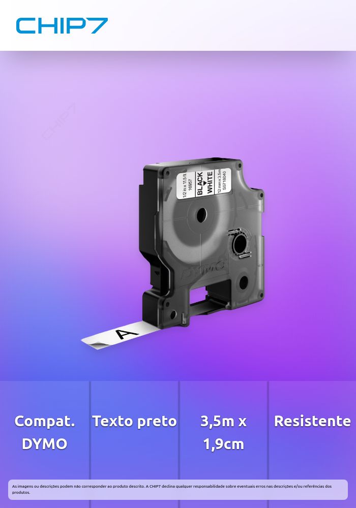Fita Preto Sobre Branco (3,5 mts/1,9cm) - DYMO