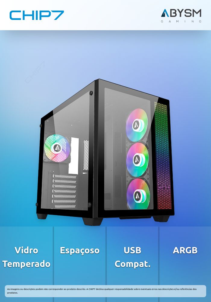 Caixa Gaming Abysm Danube SAVA Mid Tower ARGB Vidro Temperado USB-C Preta