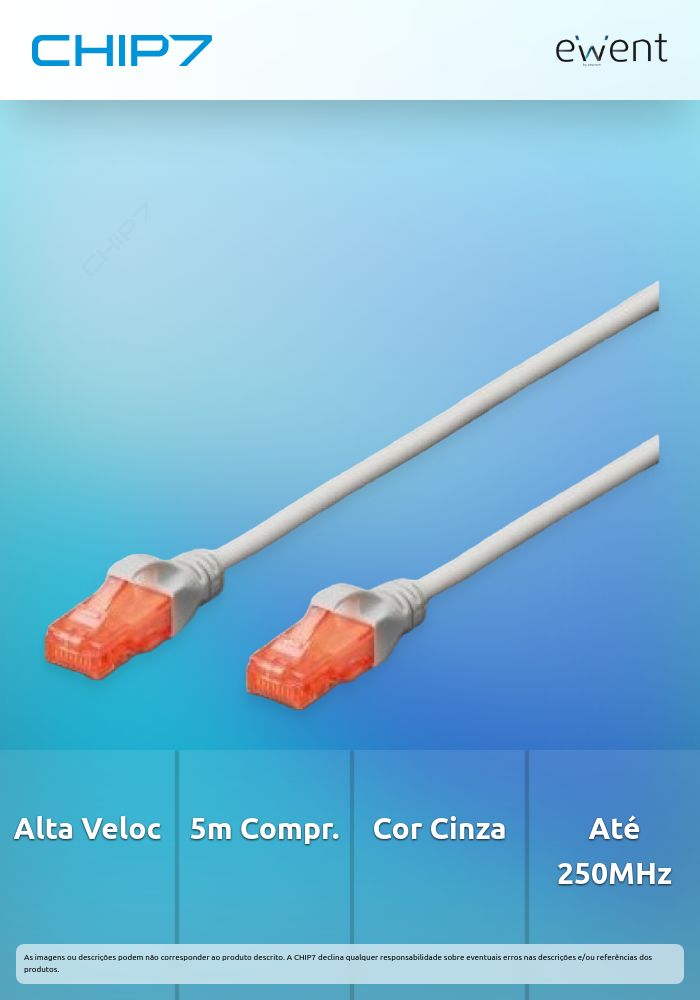 EWENT CHICOTE CAT6 UTP 5MT CINZA