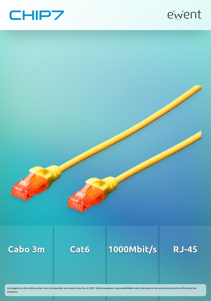 EWENT CHICOTE CAT6 UTP 3MT AMARELO