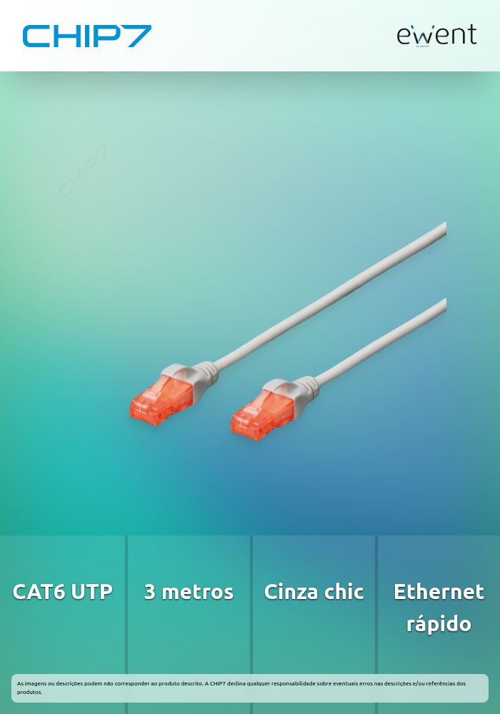 EWENT CHICOTE CAT6 UTP 3MT CINZA