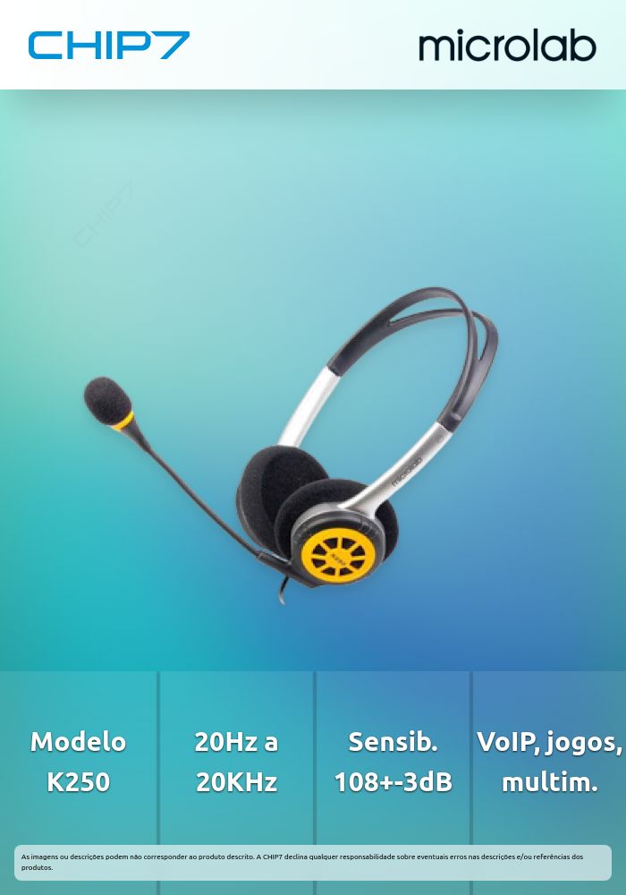 HEADSET MICROLAB K250 - JACK 3.5MM STEREO + MICROFONE - PRETO E AMARELO |  CHIP7