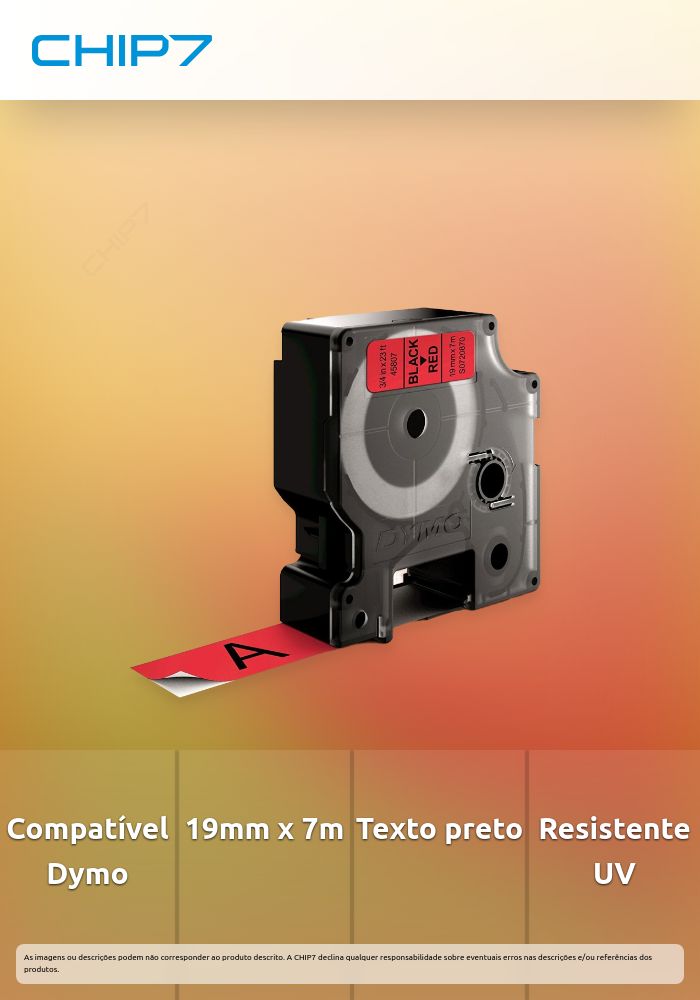 Cintas Dymo D1 - 19MMX7M Preto/Vermelho