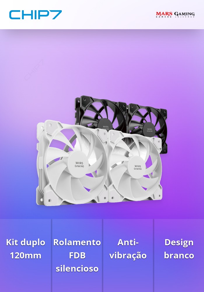 Ventoinha MARS GAMING MF-PROX2 DUAL FAN KIT 2X120MM ULTRASILENT FDB BEARING ANTIVIBRATION Branca
