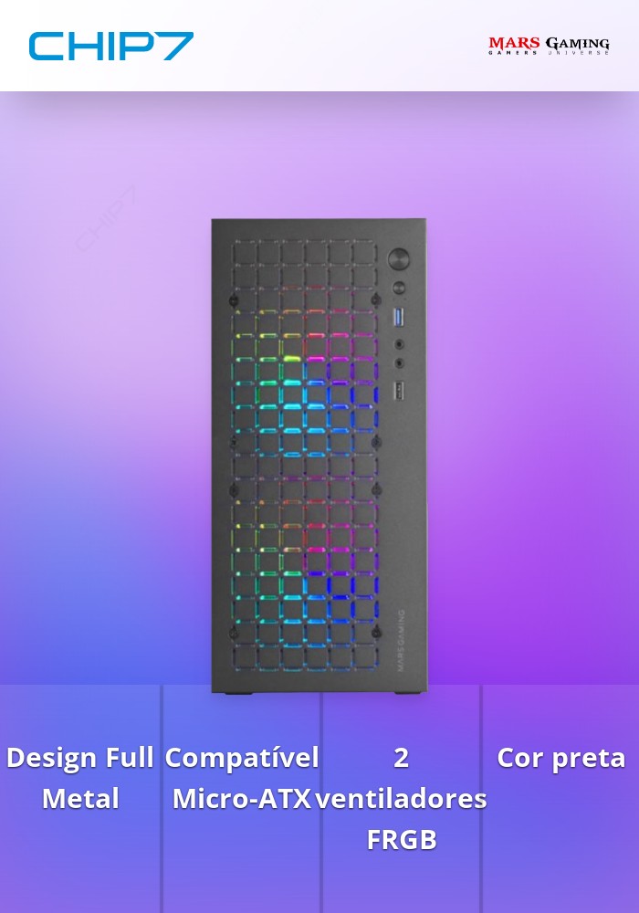 Caixa MARS GAMING Micro-ATX MC-CORE FULL METAL 2X FRGB FAN Preta