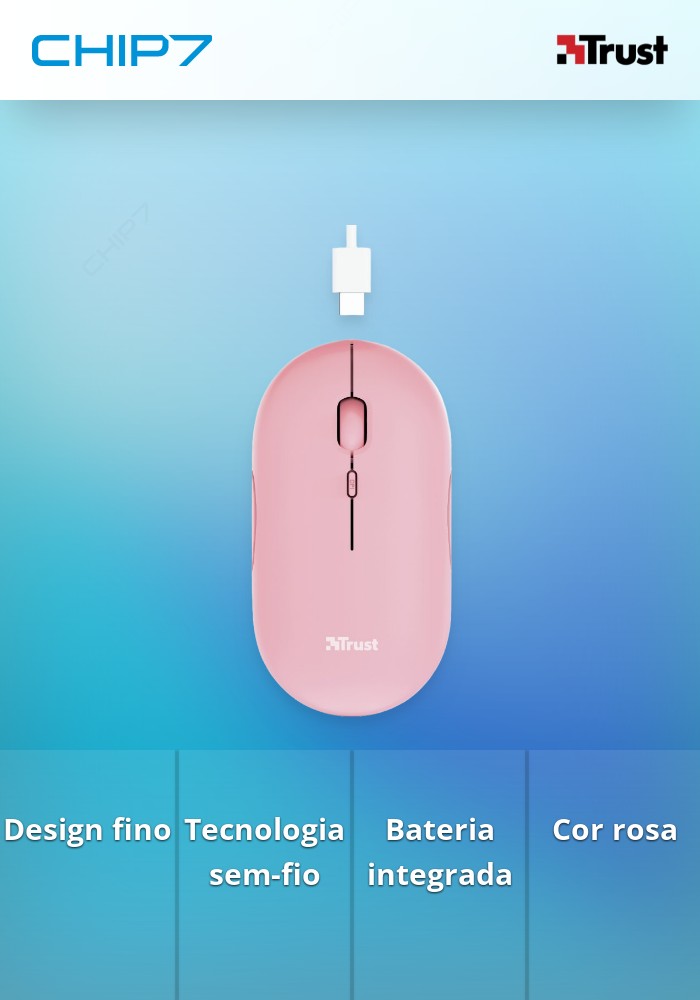 Rato Wireless Trust Ultrafino Recarregável PUCK - Rosa | CHIP7