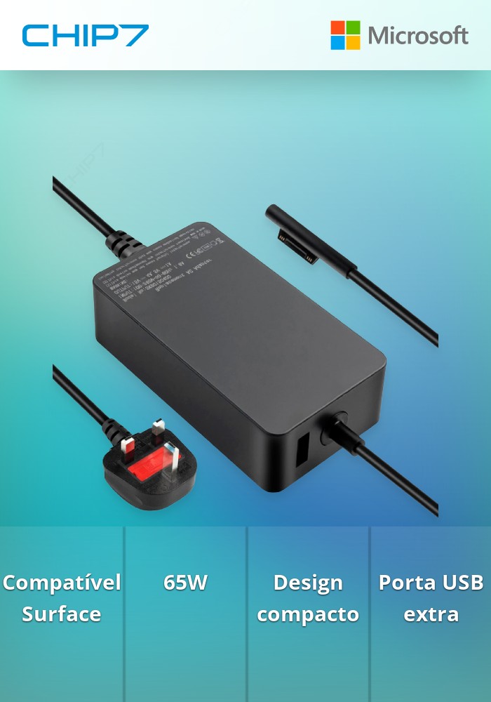 Fonte de Alimentação Microsoft Surface 65W