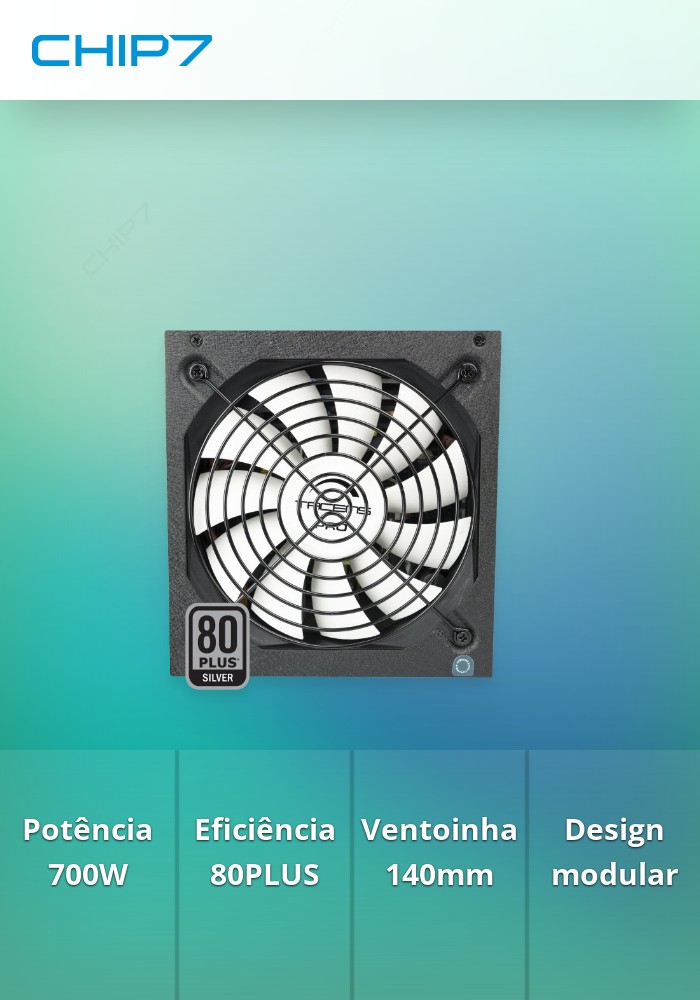 Fonte de Alimentação TACENS RADIX VII AG 700W FULL MODULAR PSU 80PLUS SILVER APFC 140MM AI-RPM FAN