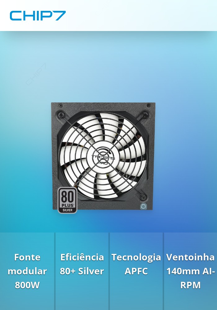Fonte de Alimentação TACENS RADIX VII AG 800W FULL MODULAR PSU 80+ SILVER APFC 140MM AI-RPM FAN