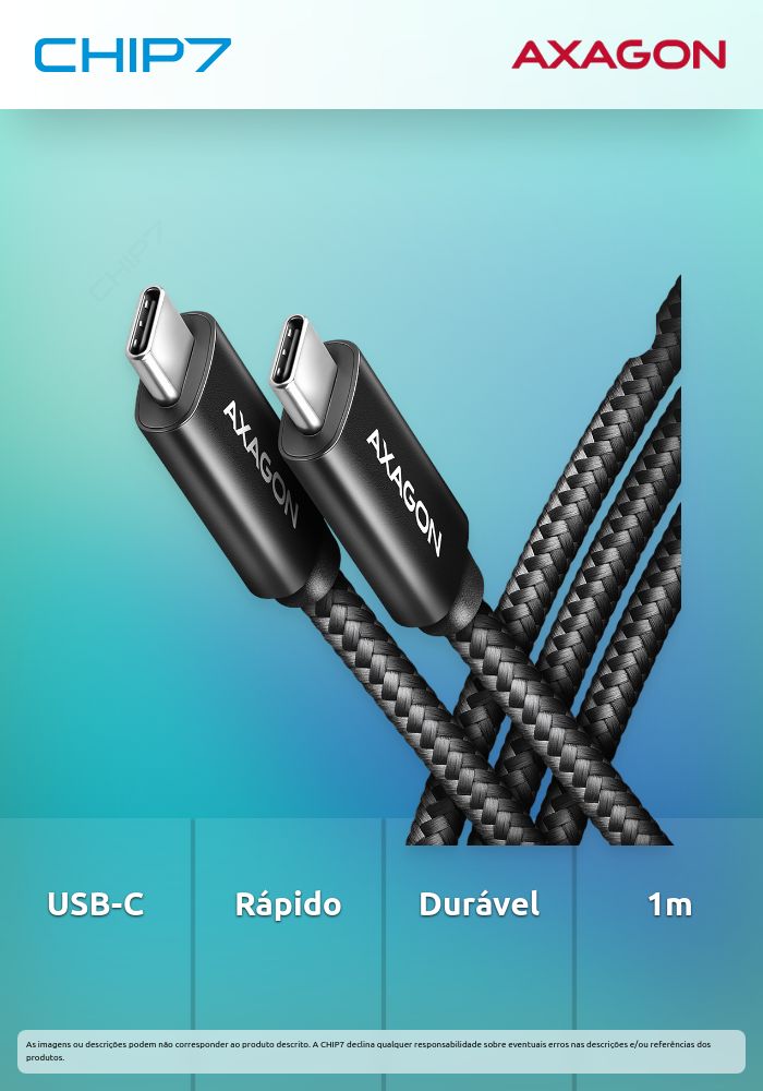 Cabo de Carregamento AXAGON BUCM2-CM10AB USB-C <-> USB-C 2