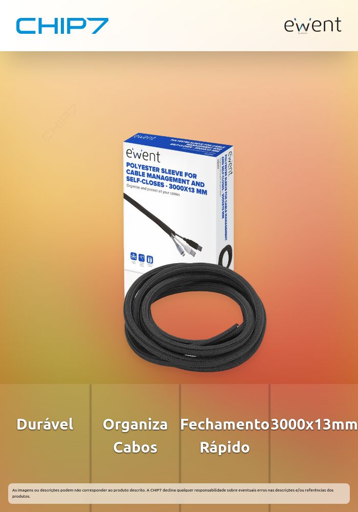 Manga de poliéster para gerenciamento de cabos com fechamento automático 3000x13 mm