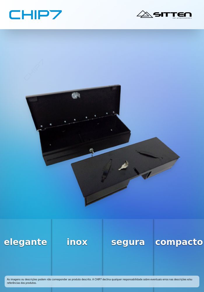Sitten HS-170A - Gaveta vertical preta. Tampa em inox Inclui tampa e chave internas