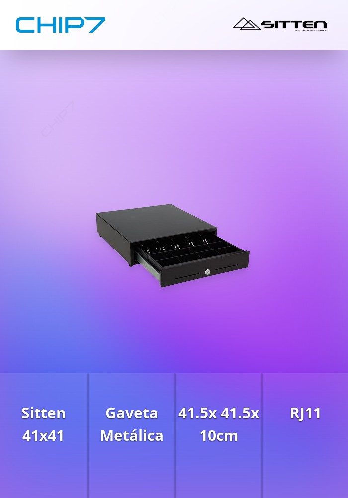 Sitten 41x41 - Gaveta horizontal metálica 41,5x41,5x10cm, RJ11, preta