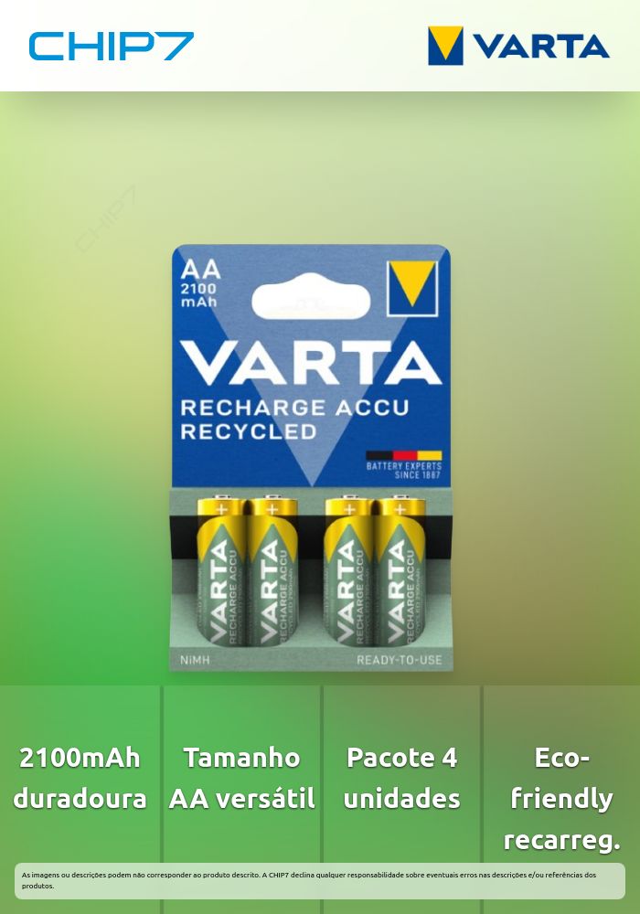 Pilhas Recarregáveis VARTA 56616 AA 2100mAh BLISTER 4 UND
