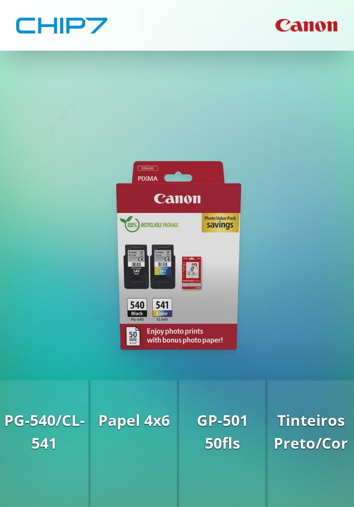 Tinteiro Canon PG-540/CL-541 PVP - 4x6 Photo Paper (GP-501 50 folhas)