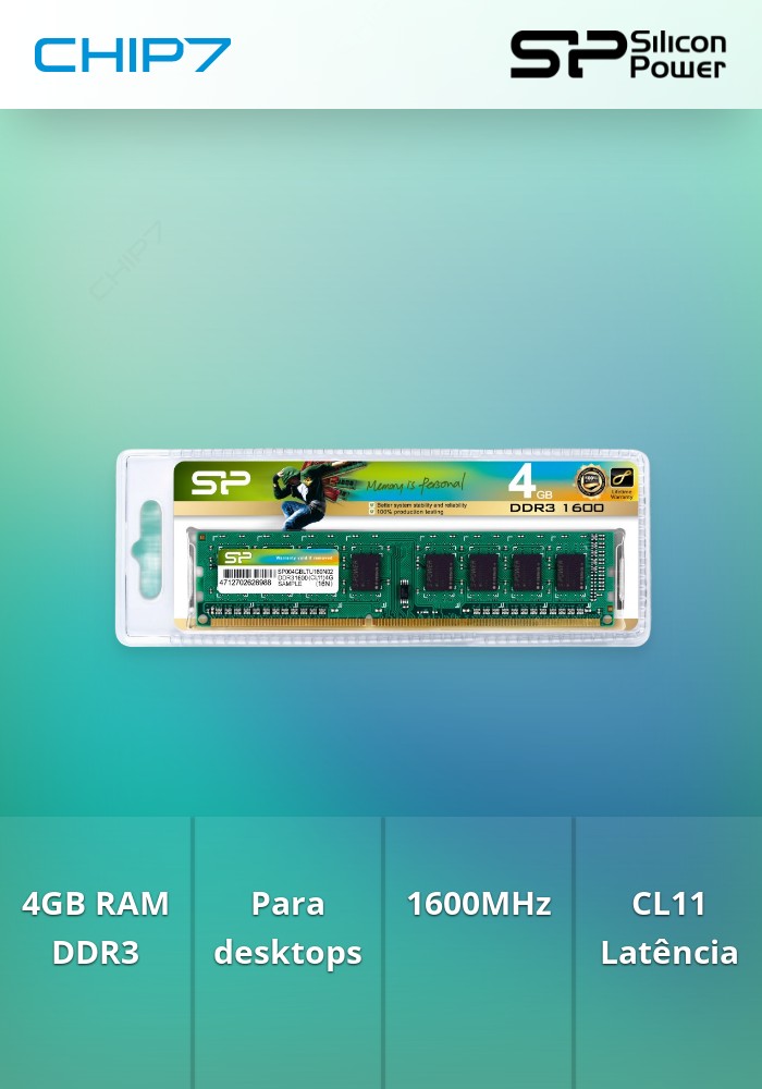 4GB RAM DDR3 Dimm SP 1600Mhz CL11
