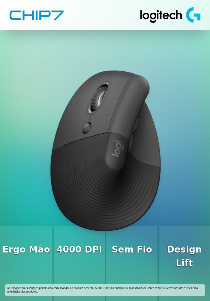 Rato Laser Logitech Lift Vertical Ergonómico Wireless 4000DPI Graphite Mão Esquerda