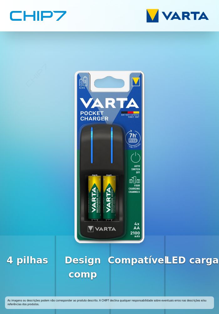 Carregador VARTA MINI PILHAS 57642 - 4xAA 2100mAh Incluídas