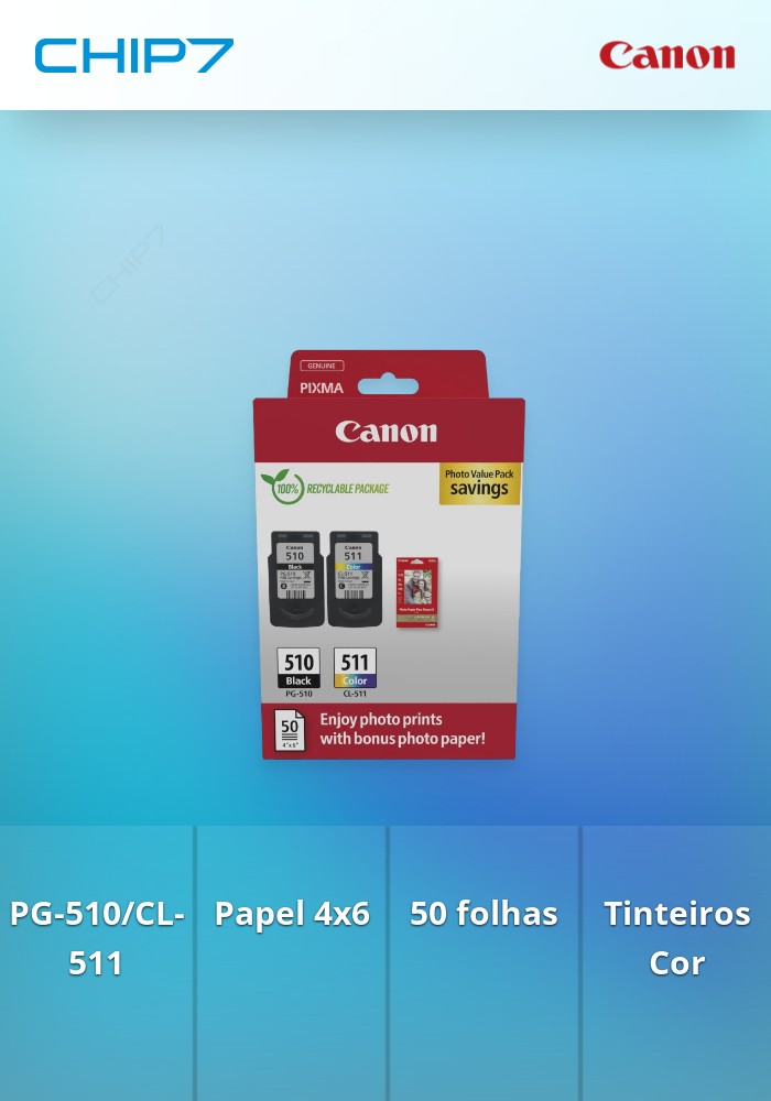 Pack económico de tinteiro Canon PG-510/CL-511 + papel fotográfico