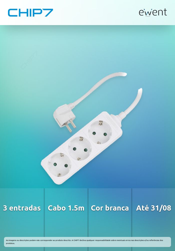 Tomada múltipla de 3 entradas, cabo 1.5m, branca » válido até nova comunicação