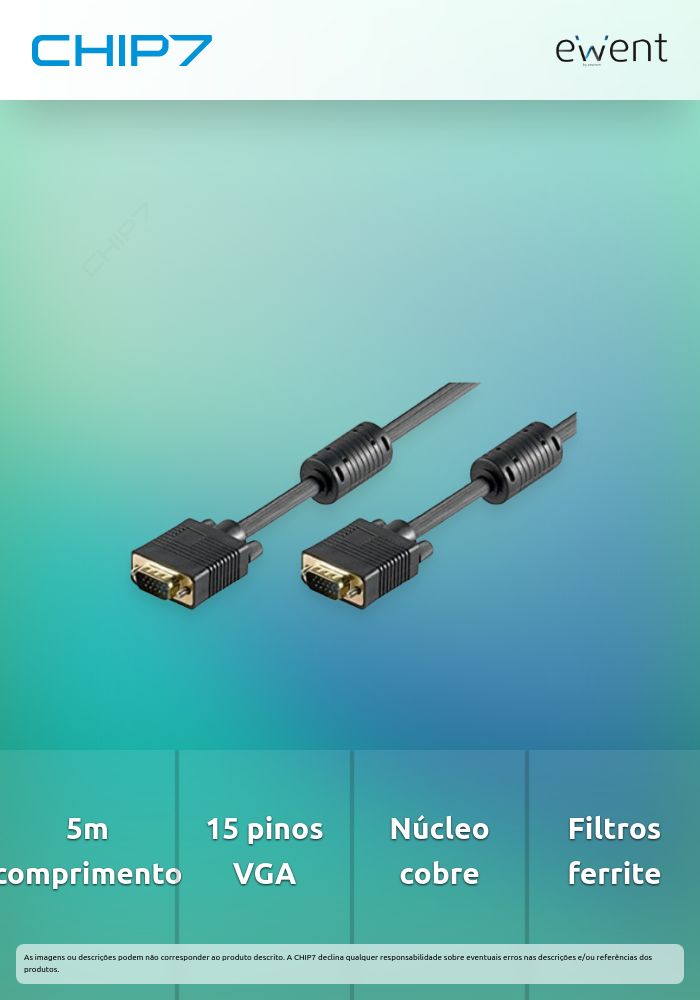 Cabo VGA/SVGA 15pin HD plug M/M com ferrites, CU,AWG28, 5.0m » válido até nova comunicação