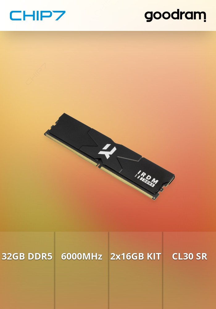 32GB RAM GoodRam DDR5 6000MHz (2x16GB KIT) IRDM CL30 SR DIMM BLACK V SILVER