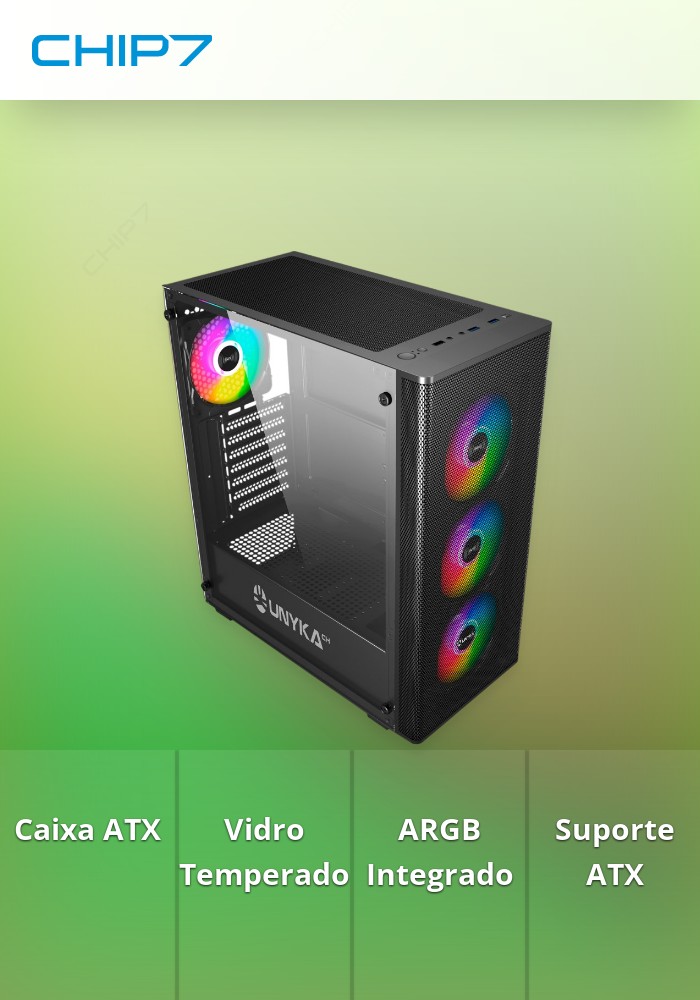 Caixa ATX Unyka Gaming MIR100 ARGB Vidro Temperado Preta
