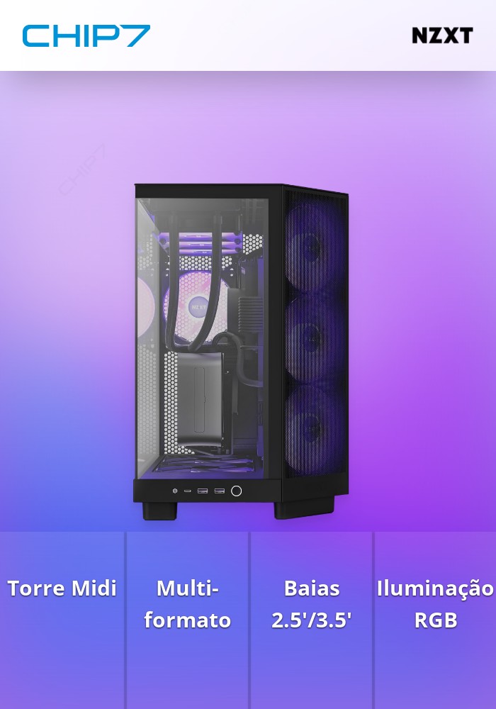 Caixa ATX NZXT H6 Flow RGB Preta Vidro Temperado