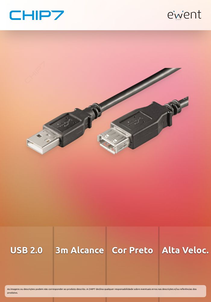 EWENT CABO EXTENSÃO USB 2.0 M/F PRETO 3MT