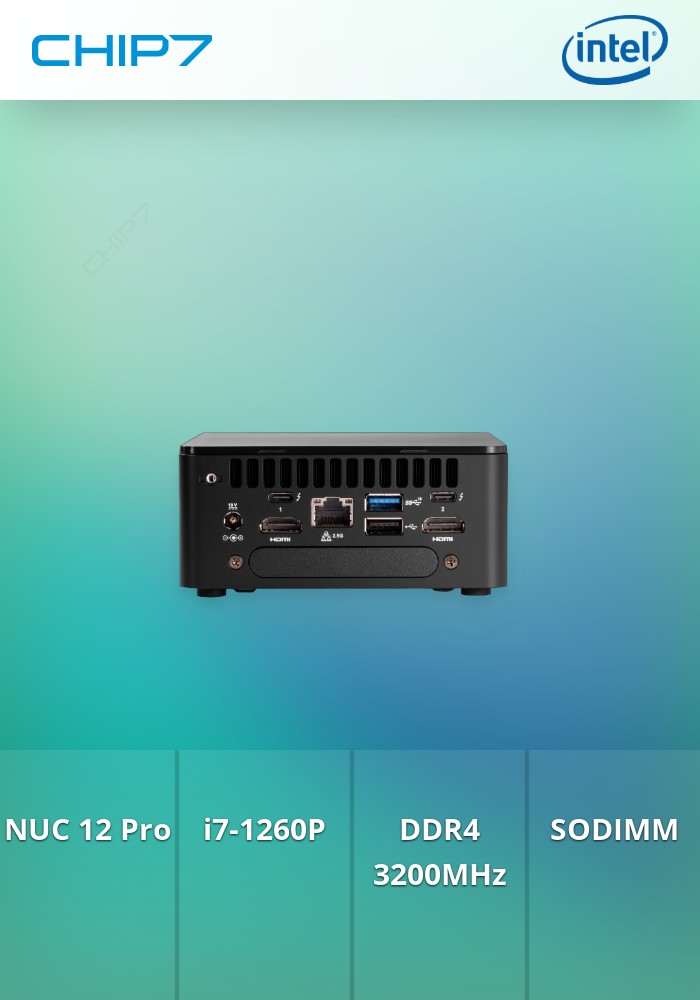 NUC Intel 12 Pro KIT - I7 1260P / 2x SO-DIMM / 1x SSD M.2 / 4x USB
