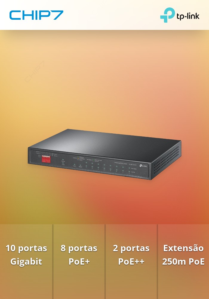 Switch TP-LINK 10 PORTAS 1000 DESKTOP COM 6 X POE+ E 2 X POE ++
