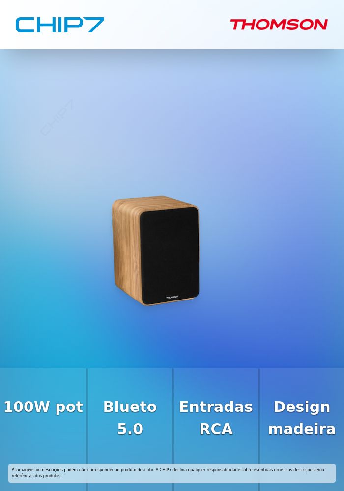 Colunas Thomson 100Watts / Bluetooth 5.0 / 2x RCA / Controlo Remoto / Madeira - COSY