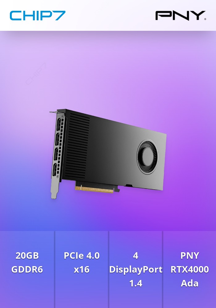 Placa Grafica PNY nVIDIA RTX4000 Ada 20GB GDDR6 PCIe 4.0 16x - 4 DP1.4