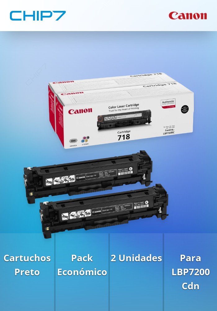 718 BK VP (2PK) - Cartridge Preta Value Pack = 2 unidades para LBP7200Cdn