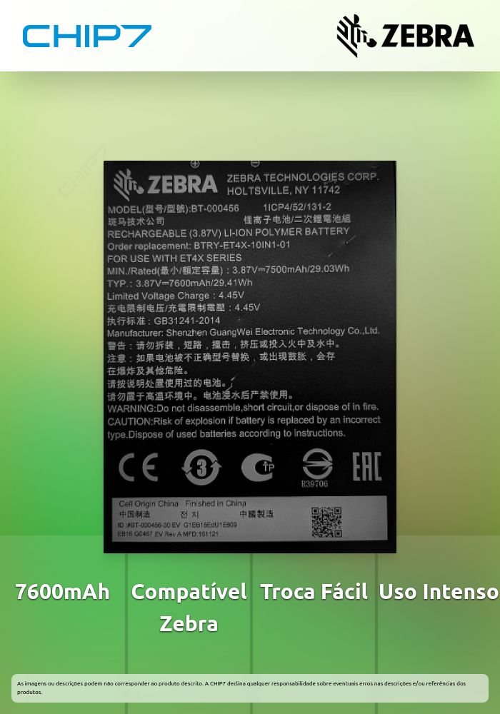 Bateria Zebra BTRY-ET4X-10IN1-01 7600 mAh
